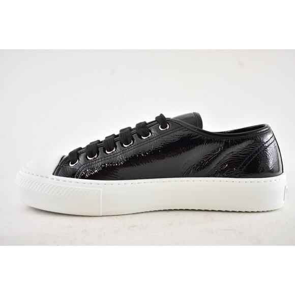 Prada Smash Naplak Black White Patent Logo Flat Low Top Trainer Sneaker 39.5 - Picture 12 of 16